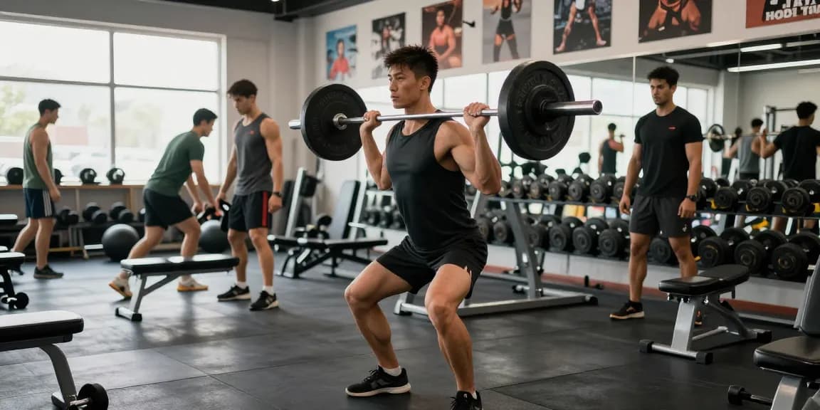 Leistungsstarke Fitnessszene im Anabolika Shop Deutschland, die Athleten zeigt, die hart in einer motivierenden Umgebung mit Fitnessgeräten trainieren.