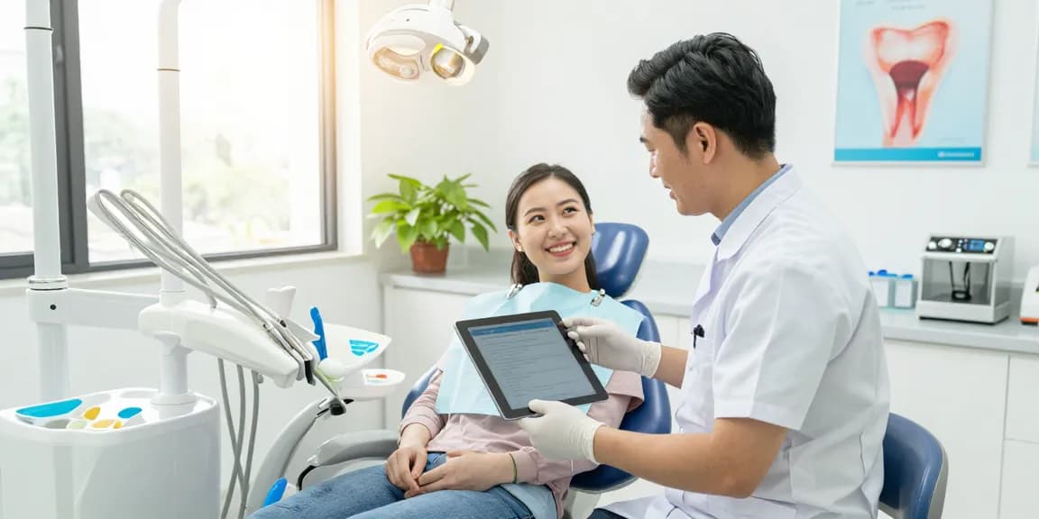 Discover more here about dental services in a modern clinic, featuring a dentist with a patient.