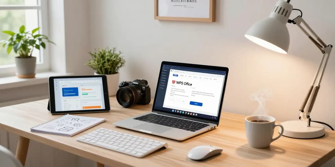 WPS Download in use at a modern home office with tech gadgets and cozy vibe.