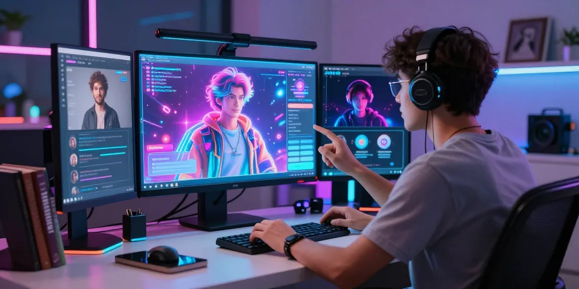 Dynamic interaction with character ai nsfw in a modern tech workspace.
