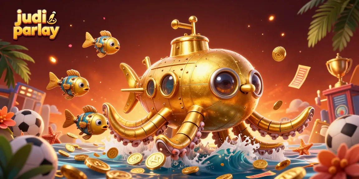 Bet on judi bola parlay with this vibrant illustration of sports elements and golden treasures.