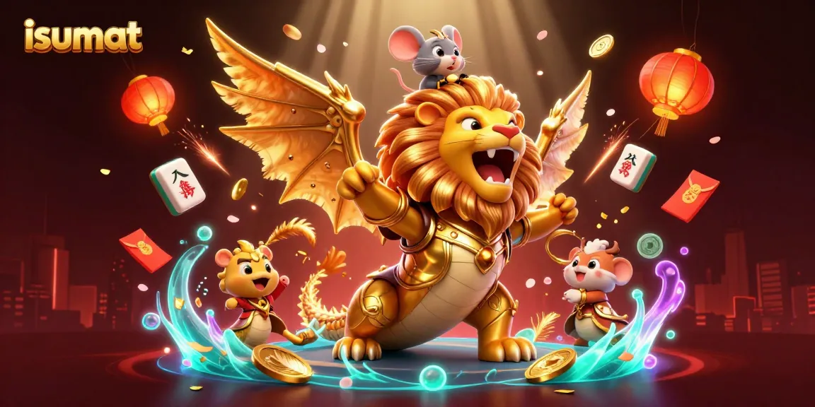 Engage with isumat's vibrant online gaming by witnessing a triumphant chimera amidst dazzling casino elements.