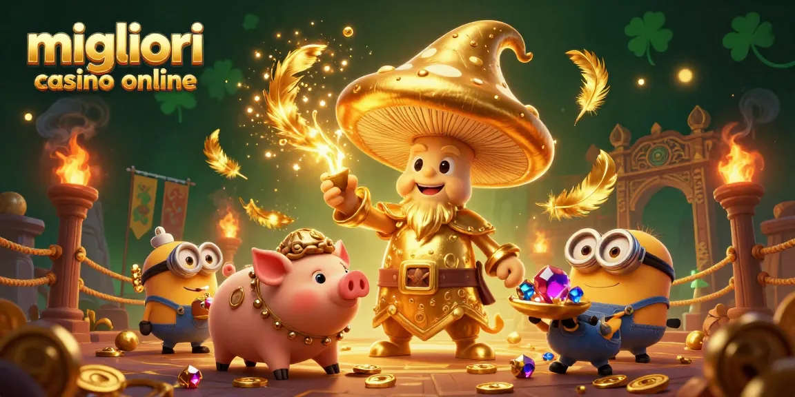 Esplora i migliori casino online con un mago di funghi d'oro, tesori e un'atmosfera vivace.