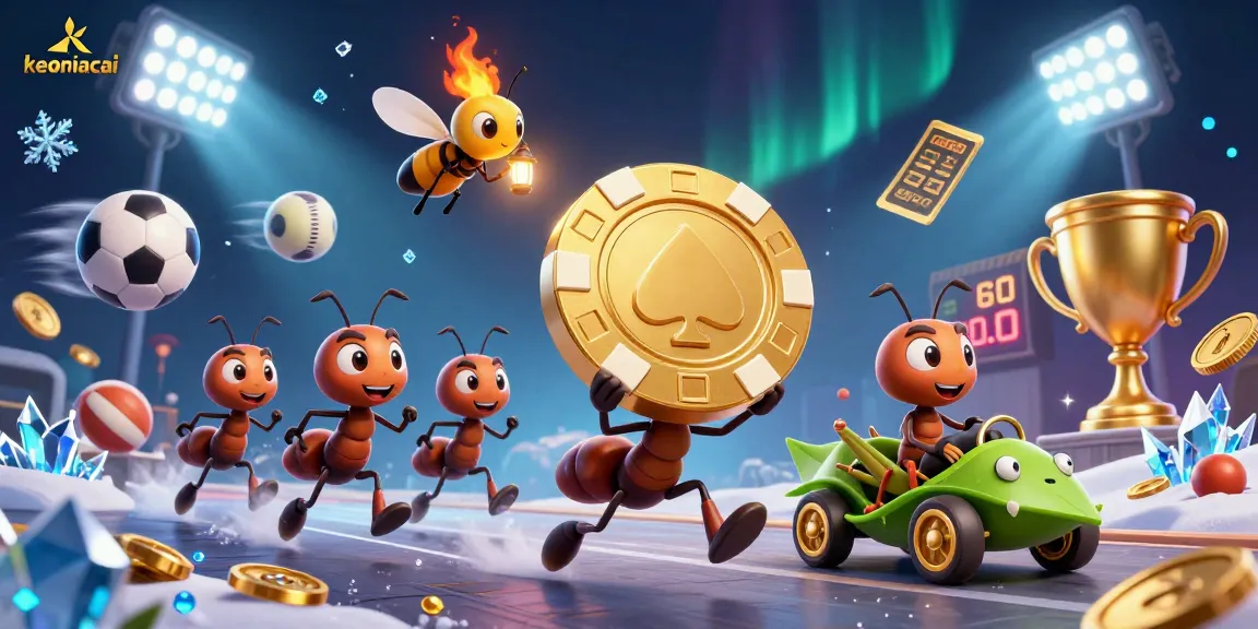 Experience the excitement of keonhacai with cartoon ants heisting a giant poker chip in a vibrant casino world.