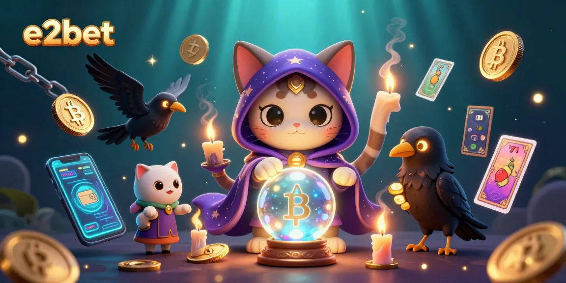 Play with e2bet in a vibrant casino scene featuring a mystic cat and glowing elements.