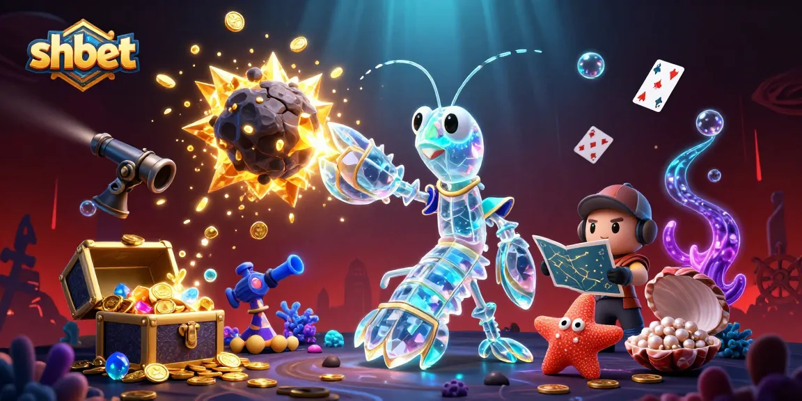 Experience shbet's thrilling underwater casino with a vibrant scene of cosmic characters surrounded by treasure.
