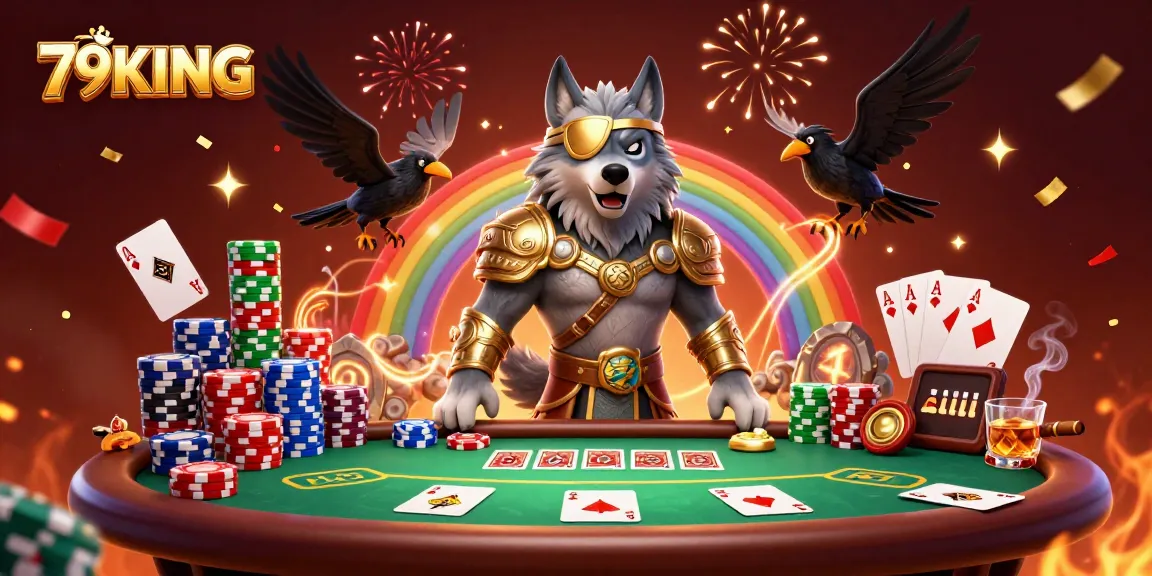 Engage in thrilling gameplay at 79KING with Odin and ravens in a dynamic casino scene.