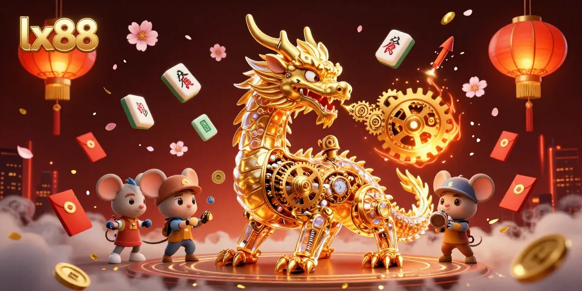 Engage with lx88's thrilling gaming universe featuring a golden dragon and festive elements.