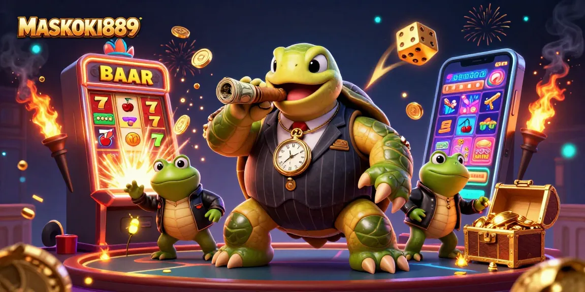 Experience excitement with MASKOKI889's vivid slot machine explosion and casino characters.
