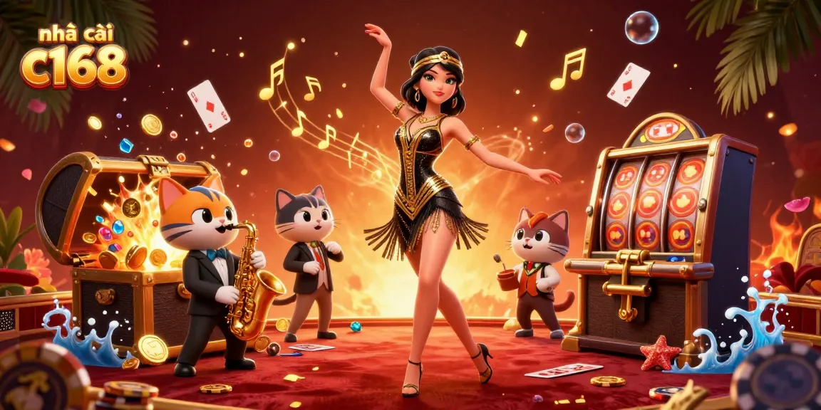 Experience the excitement of betting with nhà cái c168 - an engaging casino scene with vibrant characters and gold.