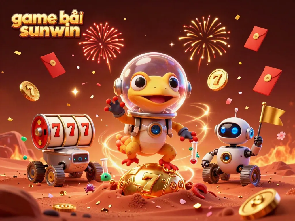 Engage with the game bài sunwin in a vibrant 3D illustration showcasing unique casino elements and characters.