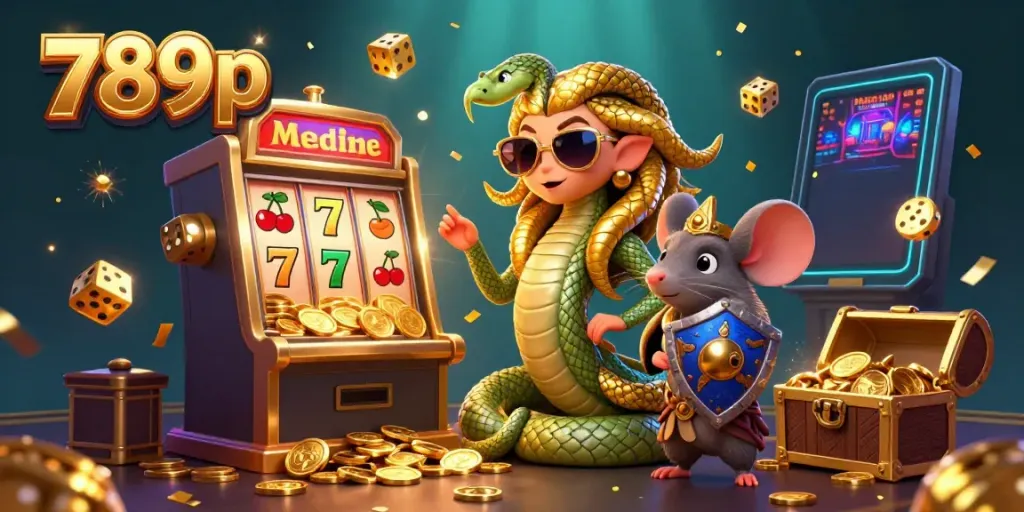 Engage with 789p's vibrant casino scene featuring Medusa and a warrior mouse amidst gold and jackpot excitement.