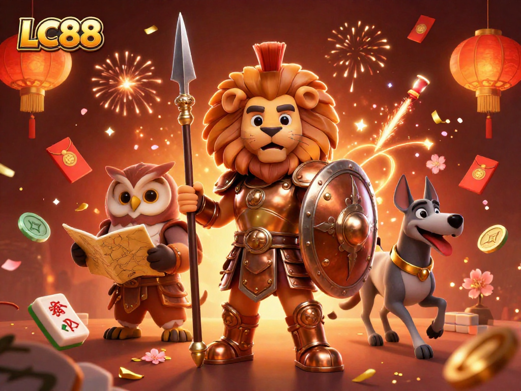 LC88 presents a 3D cartoon Spartan lion with dazzling gambling elements for thrilling gameplay.