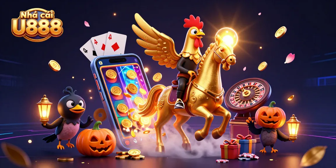 Gamblers enjoy winning strategies at Nhà cái U888, highlighted with vibrant casino elements.