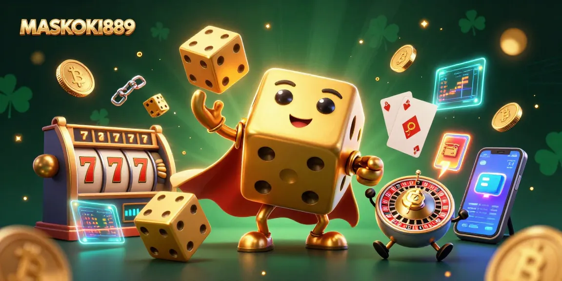 Engage with the thrilling world of MASKOKI889 by exploring dynamic dice, captivating slot elements, and vibrant crypto symbols.
