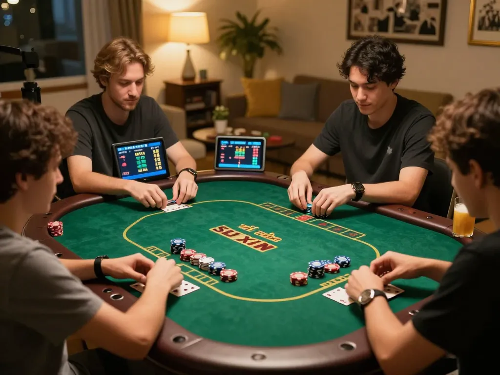 Engaged players enjoying tài xỉu sunwin during thrilling home game night, showcasing competitive gameplay.
