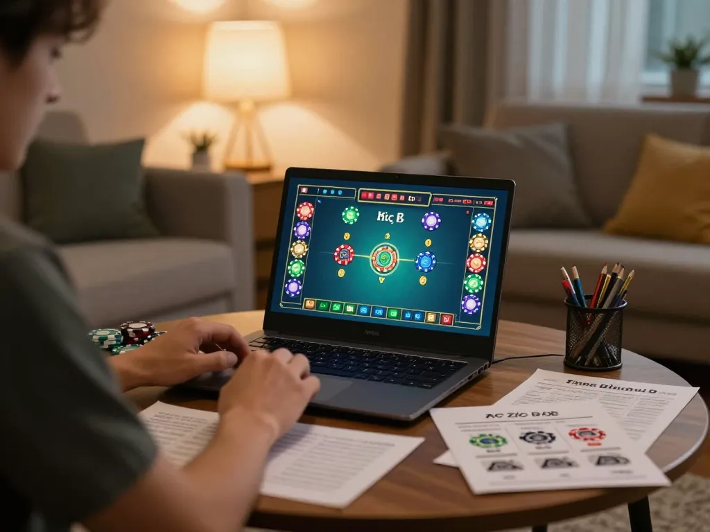 Xóc Đĩa Online player strategizing and placing bets on a laptop at home during a cozy gaming session.