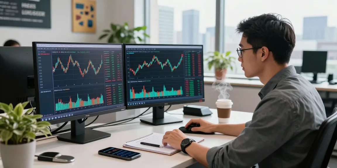 Trader analyzing currency exchange rates live in a bright financial workspace.