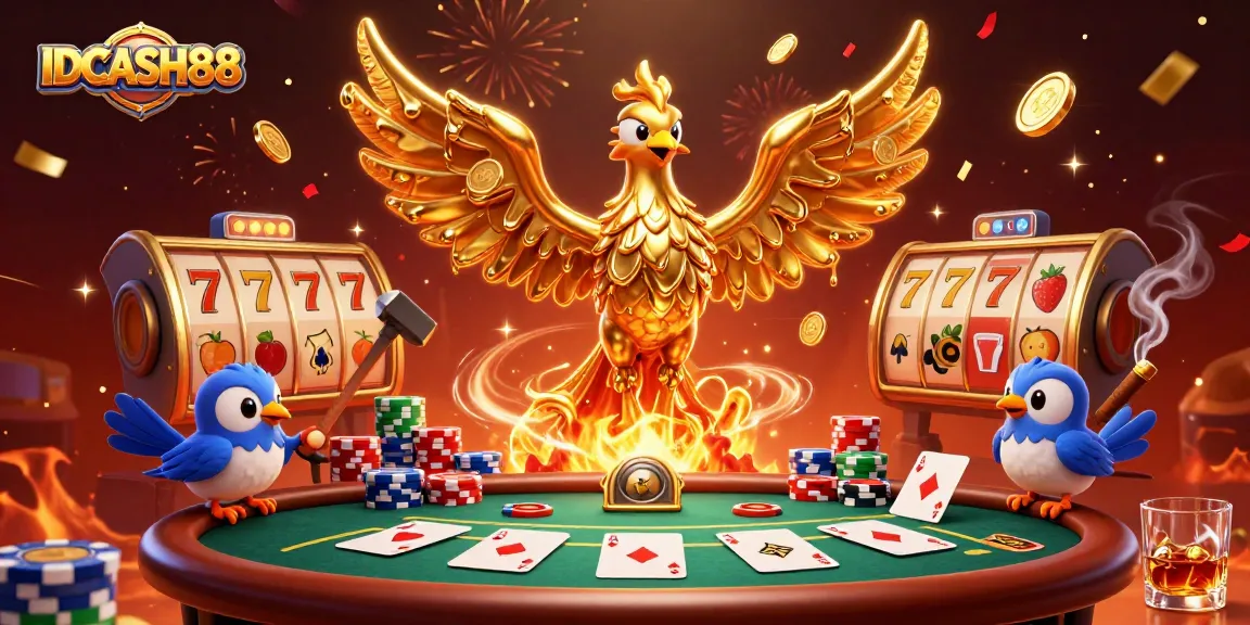 Play thrilling slots and win prizes with IDCASH88's engaging casino platform featuring a unique golden phoenix theme.