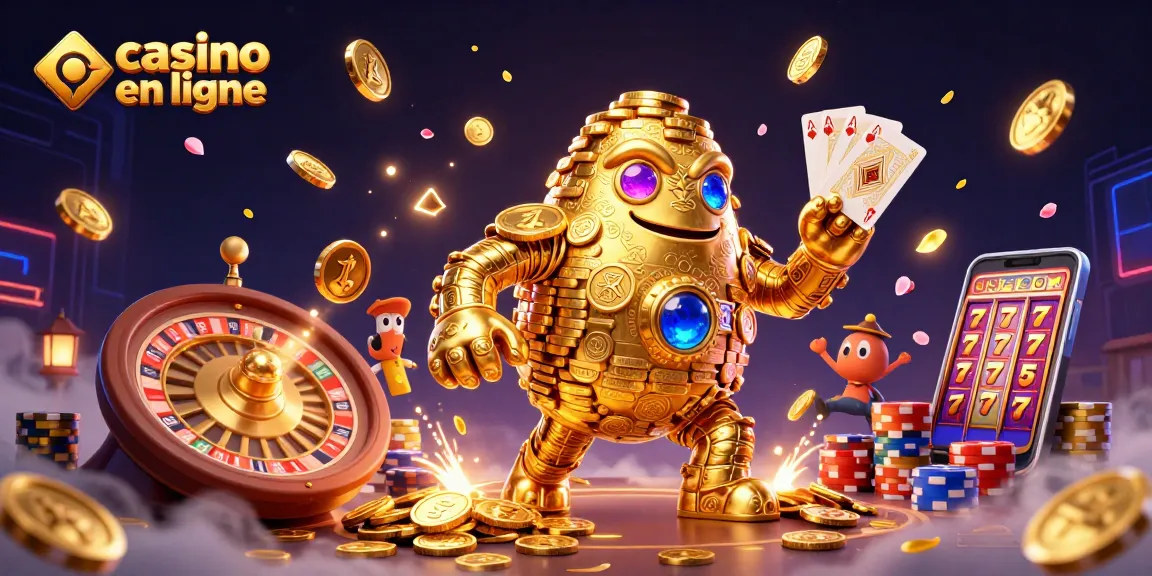 Découvrez des joyaux au casino en ligne avec un golem doré et des pièces qui scintillent.
