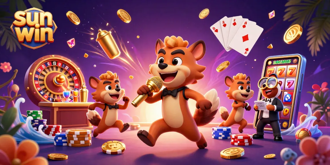 Experience thrilling fun at Sun Win with a 3D cartoon hyena comedy casino scene, showcasing games and excitement.