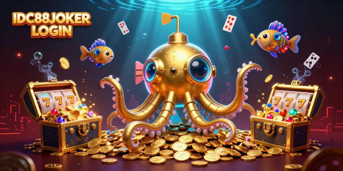 Engage with IDC88JOKER LOGIN and dive into an underwater casino adventure filled with gold coins and vibrant game elements.