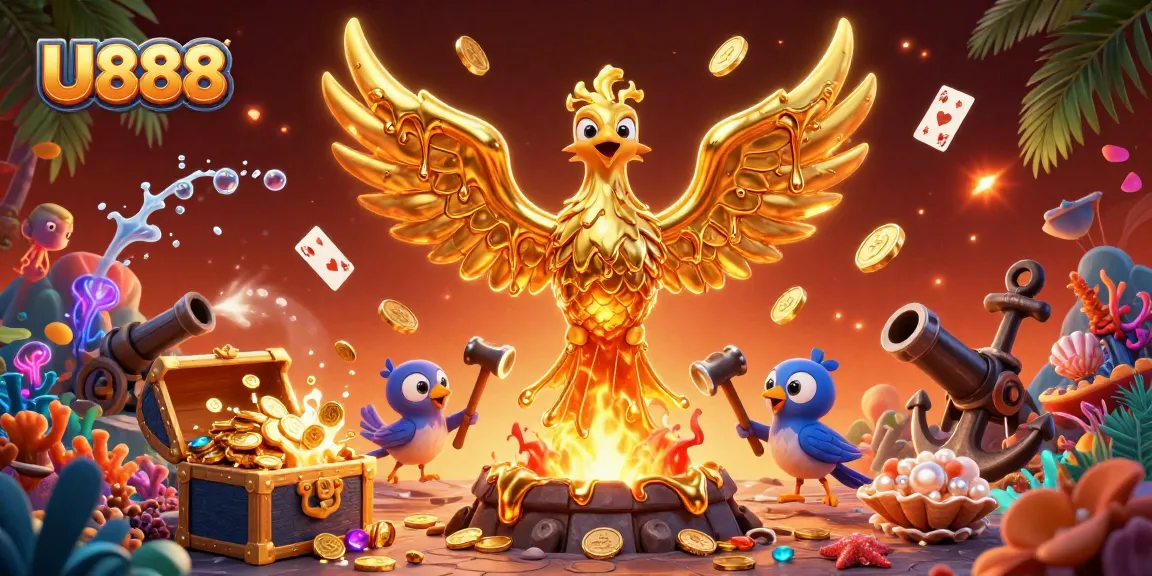 Experience thrilling wins with U888's golden phoenix and casino treasures!