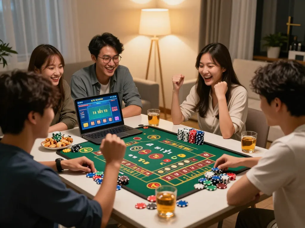 Engaged players enjoying Trang tài xỉu online during a friendly gathering at home.