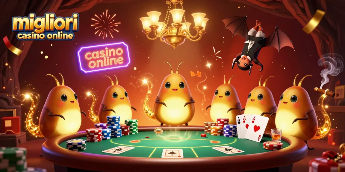Giocatori nei migliori casino online partecipano a una vivace partita di poker in un'atmosfera festosa.