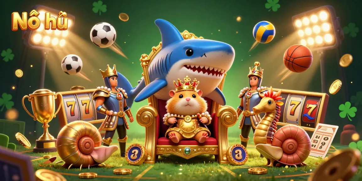 Nổ hũ vibrant illustration with a hamster king and slot symbols highlighting online gaming excitement.