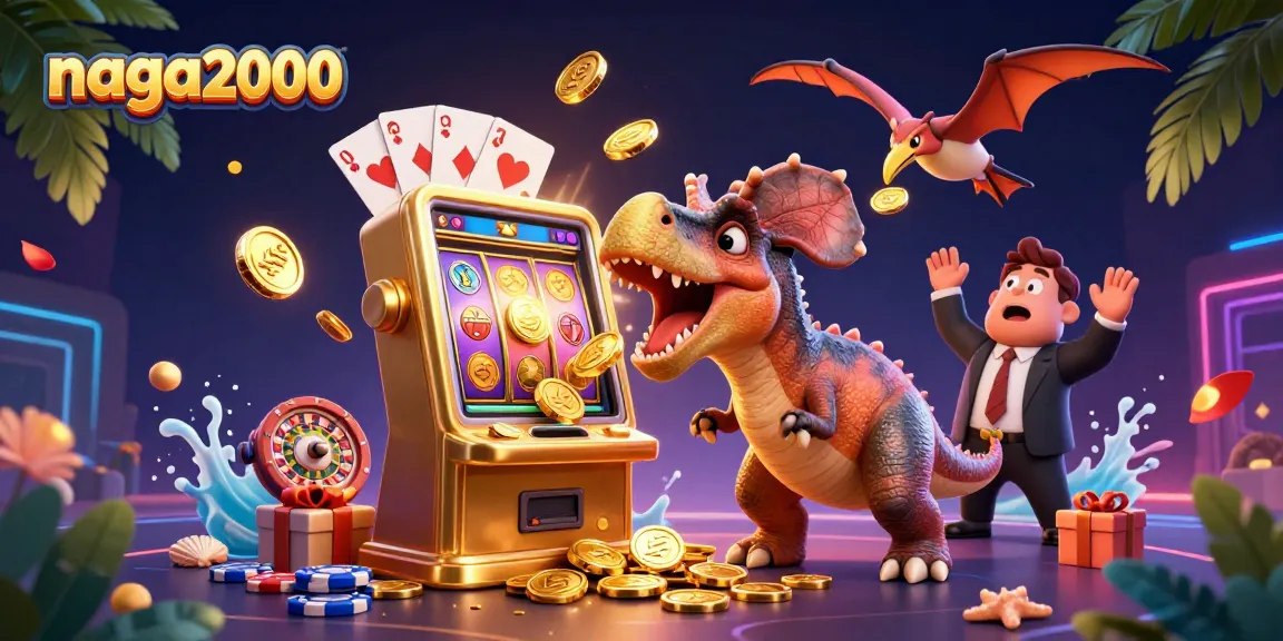 Naga2000 menghadirkan momen seru dengan karakter dinosaurus dan slot mesin beruntung.