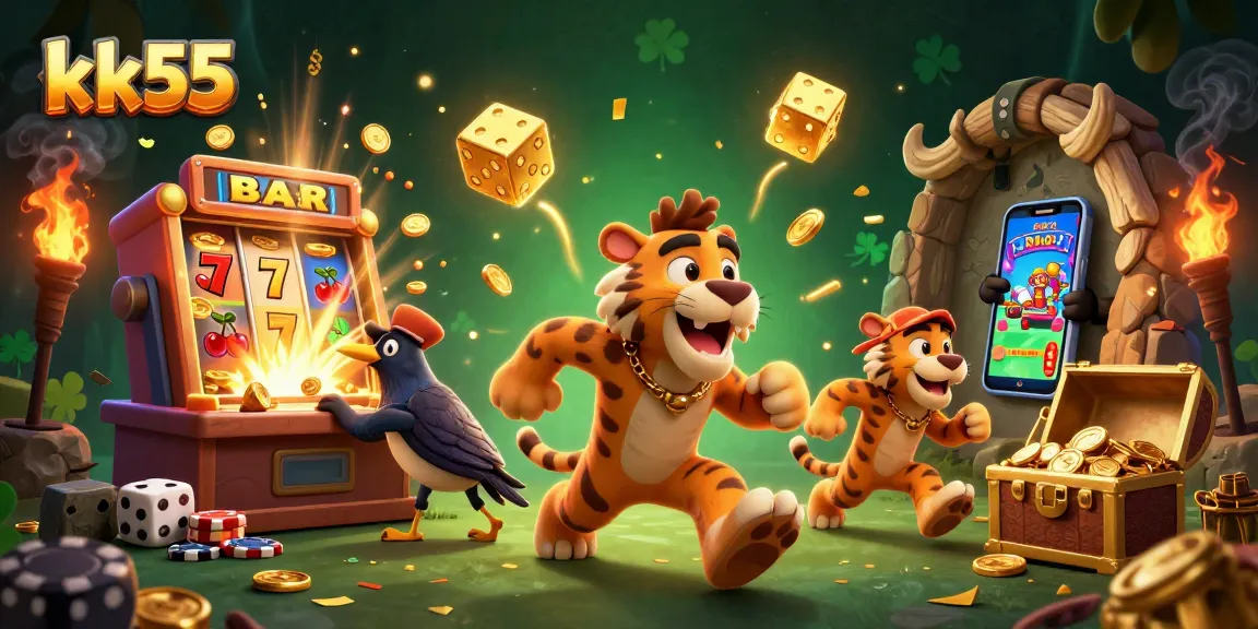 Experience thrilling casino excitement at kk55 with vibrant 3D illustrations of dynamic games and rewards.