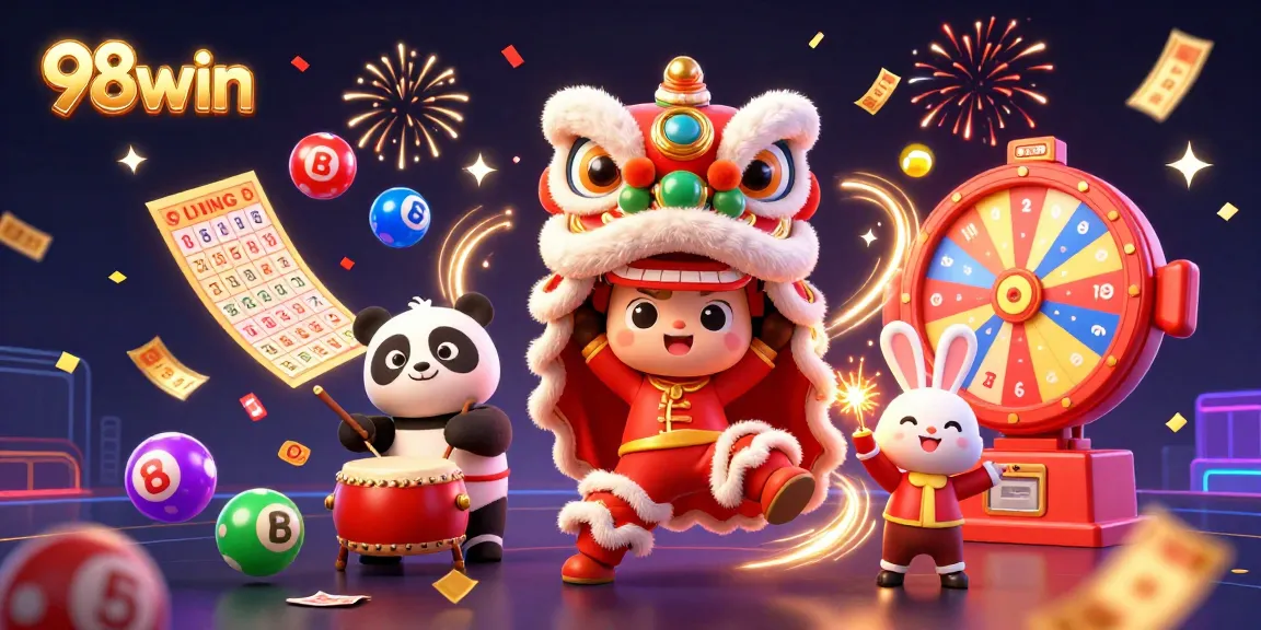 Experience thrilling action with 98win in this dynamic lottery and celebration scene.