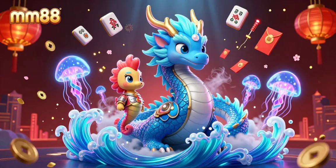 Experience thrilling adventures at mm88 with a vibrant underwater casino scene featuring an azure dragon and lucky elements.