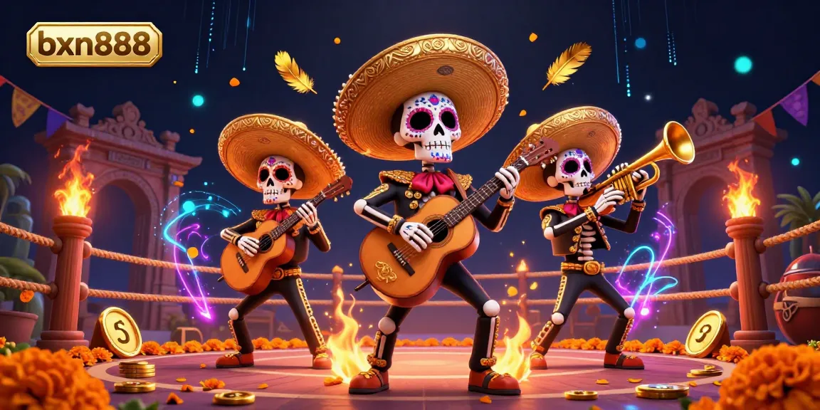 Join the vibrant mariachi band in a lively scene celebrating bxn888 with colorful casino elements.