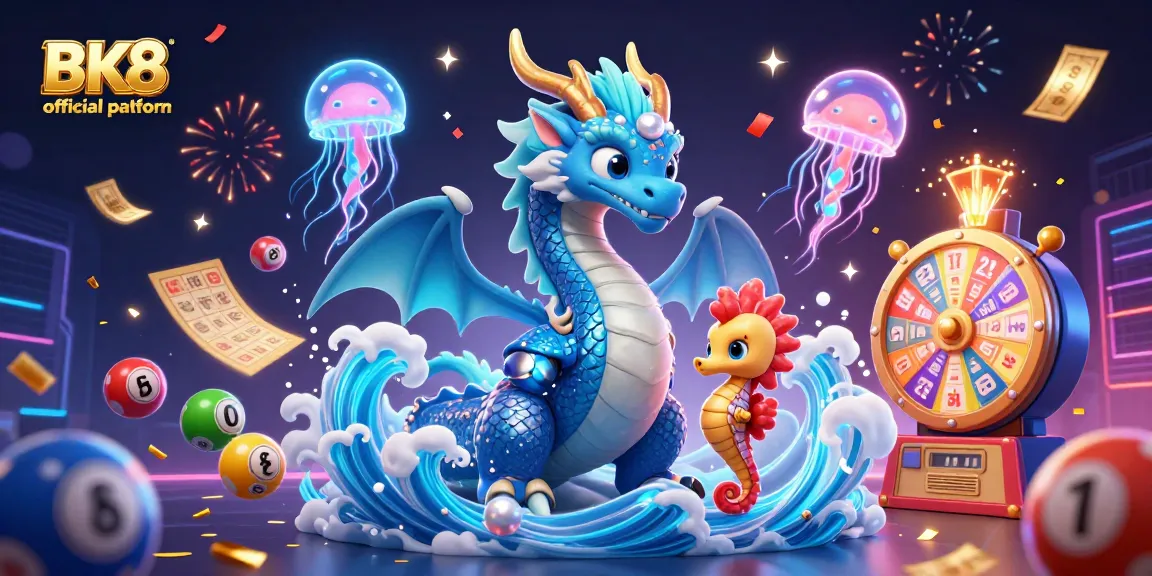 Engage with the vibrant BK8 official platform showcasing a 3D dragon and seahorse in a dynamic casino scene.
