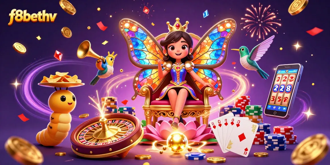 Experience exciting gameplay with f8bethv in a vibrant casino-themed illustration featuring a butterfly queen.