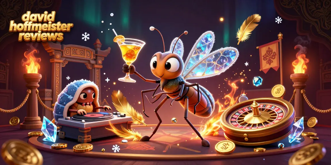 Engaging illustration depicting david hoffmeister reviews with vibrant casino elements including a frozen mosquito mascot.