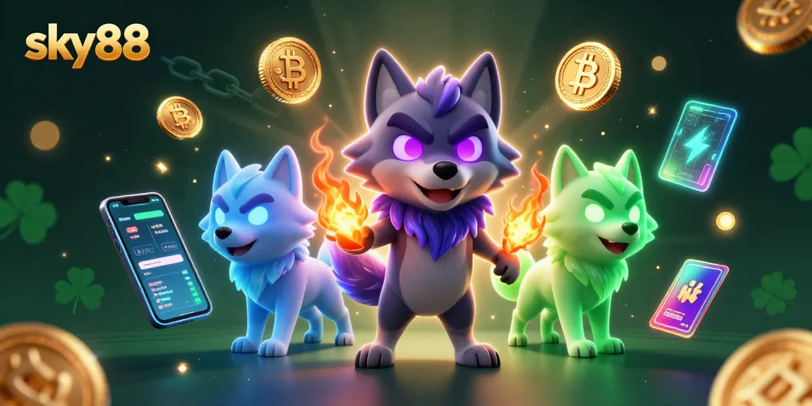 Experience thrilling gameplay at sky88 with captivating crypto-themed 3D casino graphics.