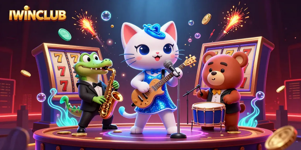 Experience the thrill of IWINCLUB with exciting slot games and vibrant animations in this 3D illustration.