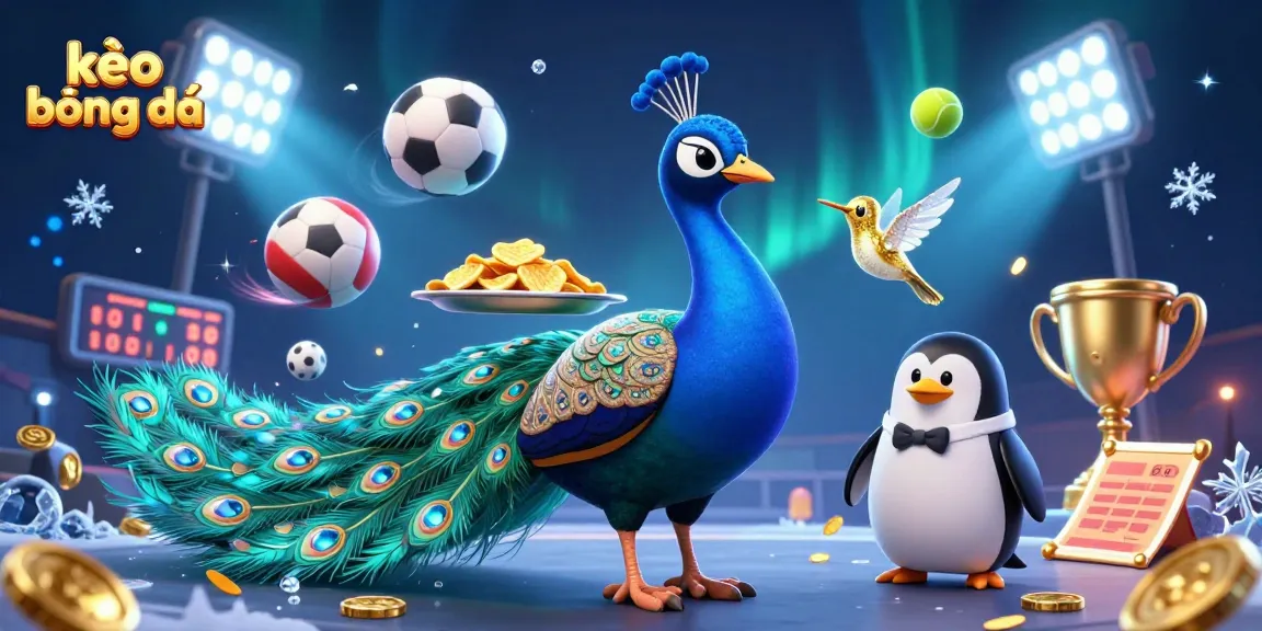 Engage in thrilling kèo bóng đá betting action surrounded by dynamic sports elements and vibrant illustrations.