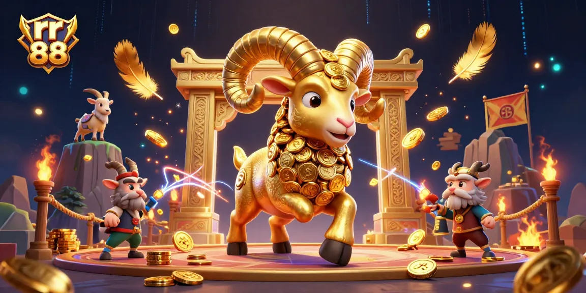 Experience rr 88 excitement with a golden ram in a dynamic gambling arena illustration.
