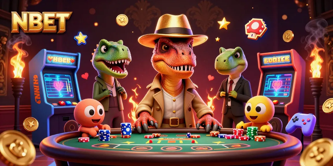 The NBET-themed illustration features a card-counting velociraptor at a blackjack table, highlighting a playful casino atmosphere.