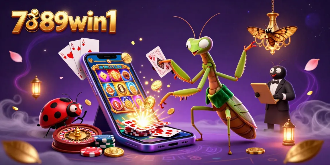 Experience excitement at 789win1 with a vibrant casino illustration showcasing games, characters, and action.