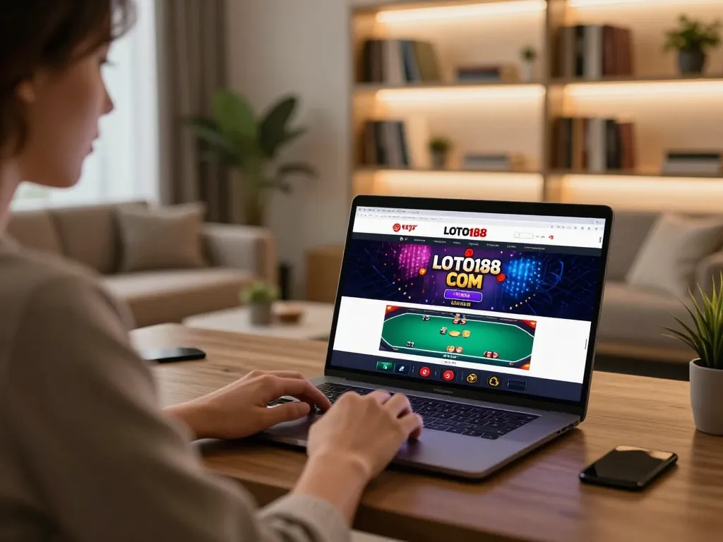 Engaging gameplay on LOTO188 COM website with a player at a cozy home setup