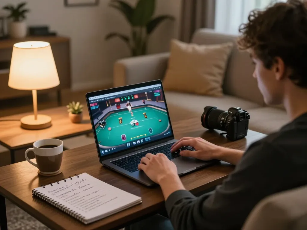 Player engaging in strategic poker gameplay on luck8com from a cozy home setup