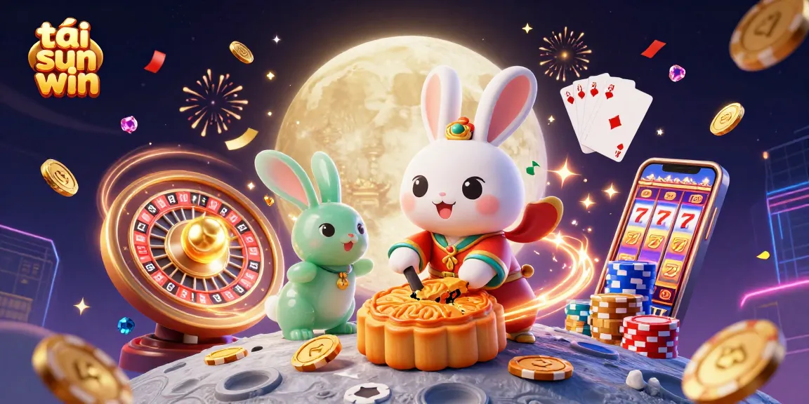 Play and win big with tải sun win, featuring 3D moon rabbit and casino elements in a vibrant scene.
