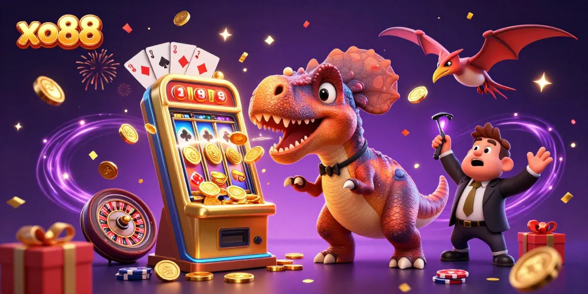 Experience the excitement of xo88 as colorful slots and golden coins burst forth in a dynamic gaming scene.