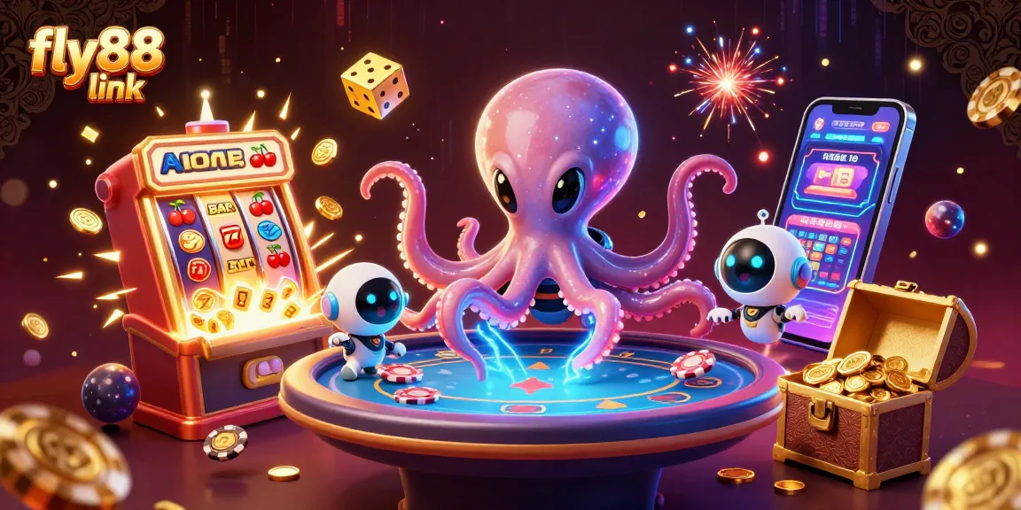 Experience excitement with fly88 link as an alien octopus runs a holographic poker table amidst a jackpot explosion.