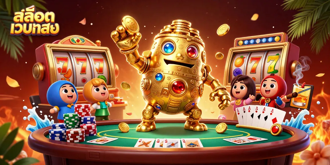 Experience exciting gameplay with สล็อตเว็บตรง featuring a golden golem and vibrant slot symbols.